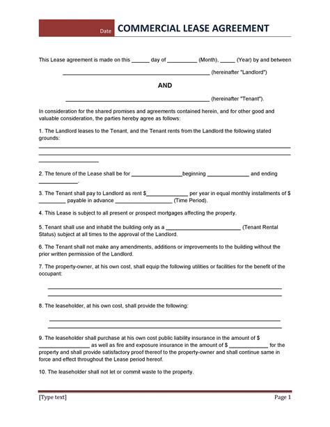 Free Printable Commercial Lease Agreement Uk